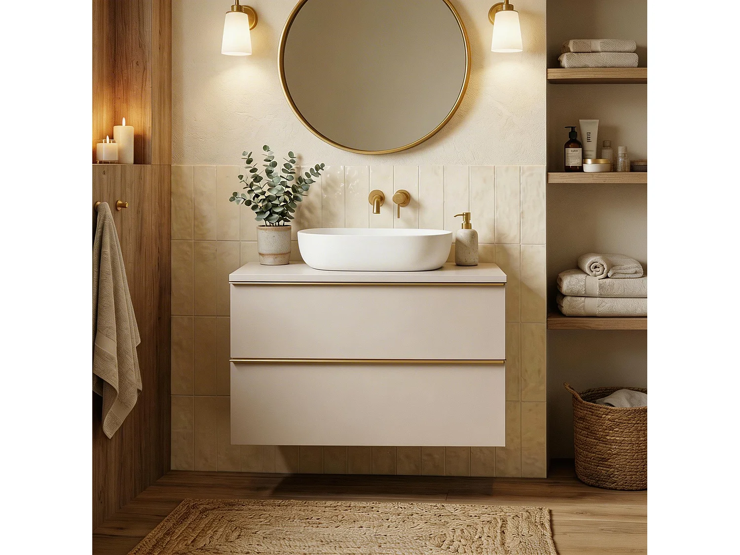 Mueble de baño suspendido 80 cm con lavabo – cachemira mate – 2 cajones – ONE