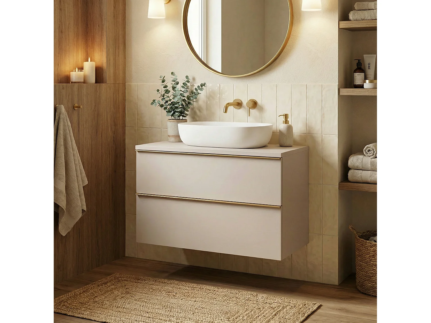 Mueble de baño suspendido 80 cm con lavabo – cachemira mate – 2 cajones – ONE