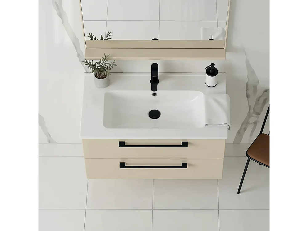 Szafka łazienkowa wisząca ONE 80 cm z umywalką - 2 szuflady - kaszmir - ONE