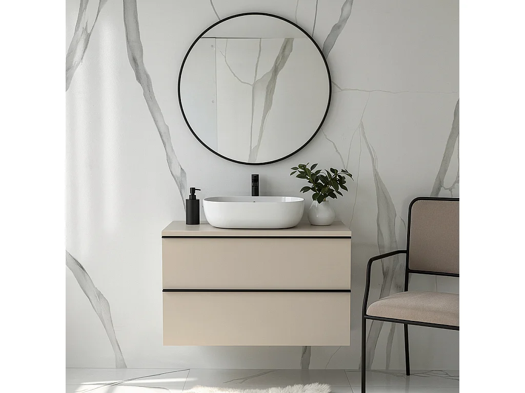Mobile bagno sospeso 60 cm con lavabo – cachemire opaco – 2 cassetti – ONE