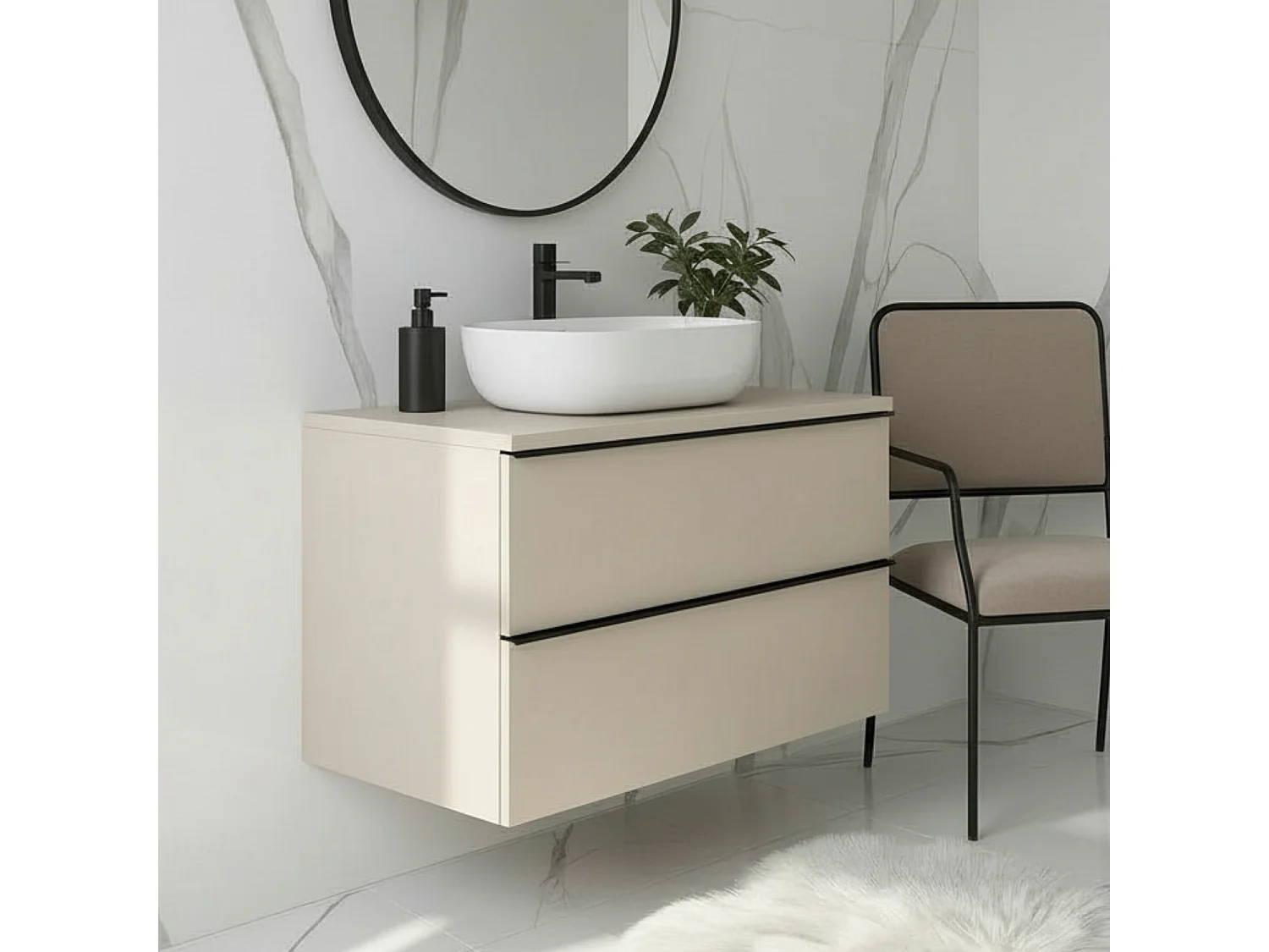 Mobile bagno sospeso 60 cm con lavabo – cachemire opaco – 2 cassetti – ONE