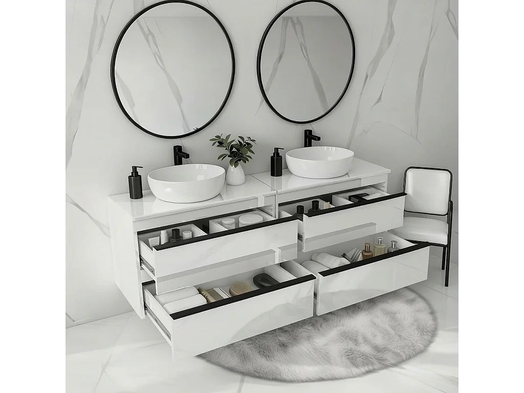 Meuble de salle de bain suspendu ONE 120 cm - 4 tiroirs - blanc brillant - ONE