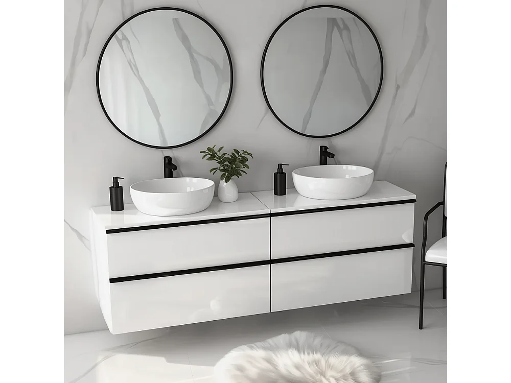 Meuble de salle de bain suspendu ONE 120 cm - 4 tiroirs - blanc brillant - ONE