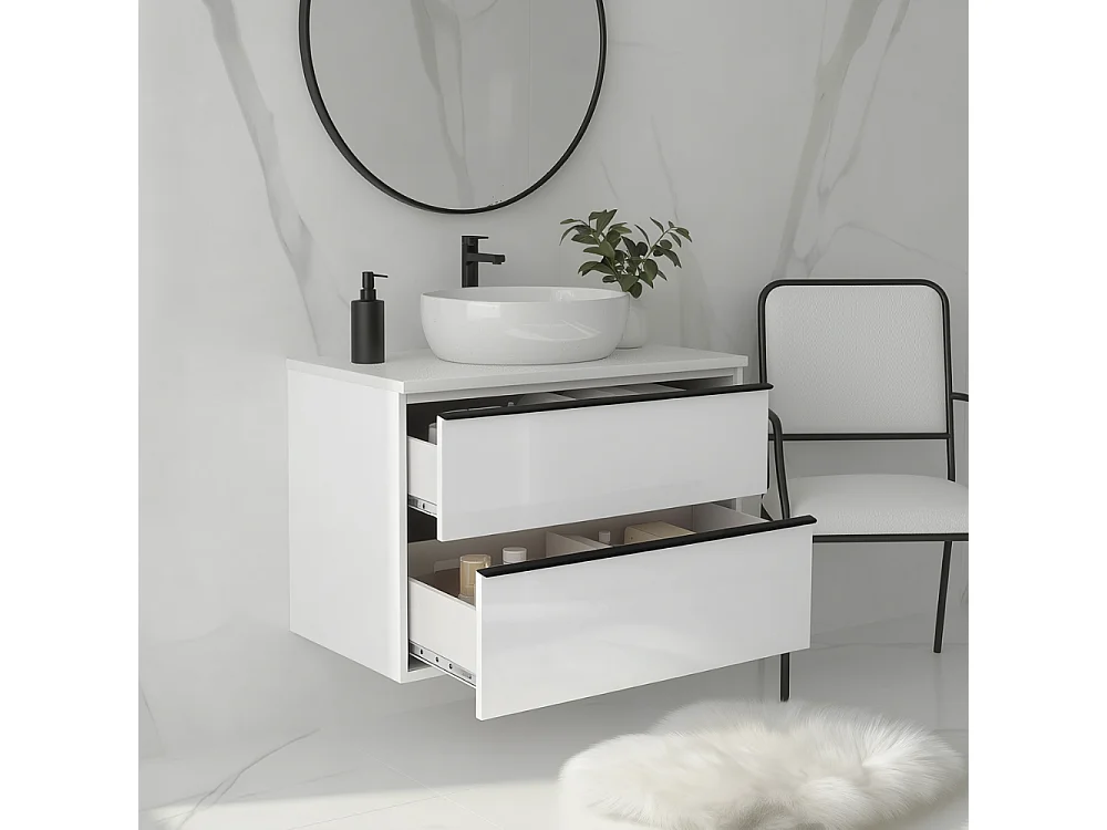 Meuble salle de bain suspendu ONE 60 cm - 2 tiroirs - blanc brillant - ONE