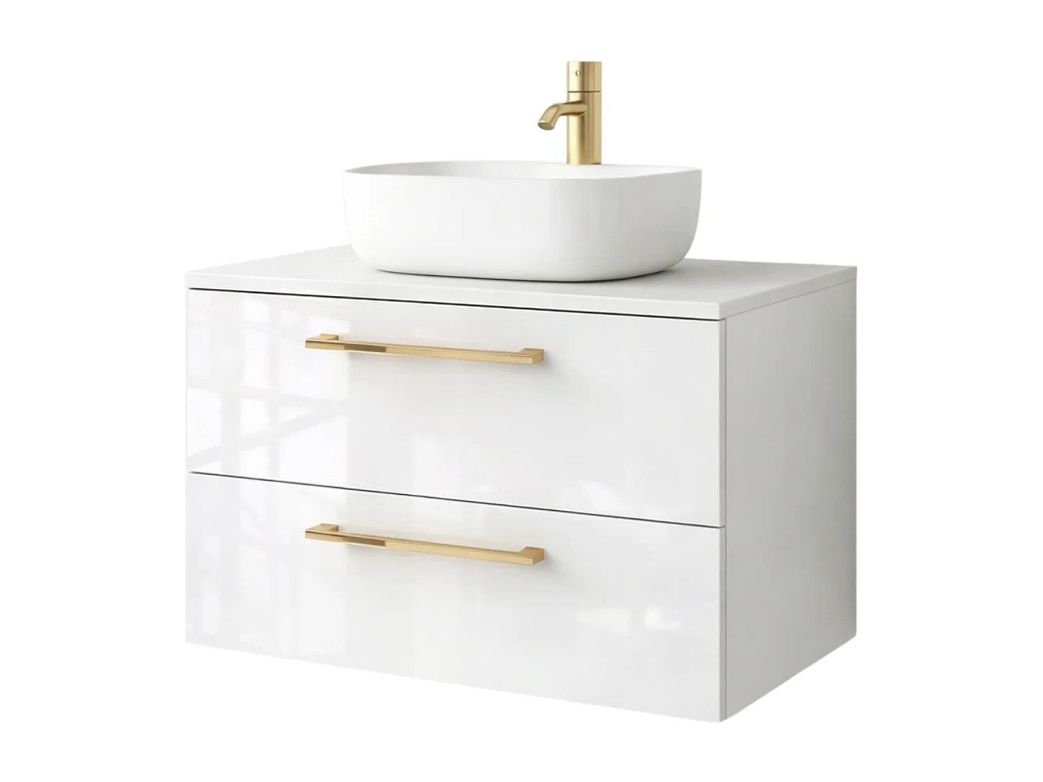 Mueble de baño suspendido 80 cm con lavabo – blanco brillo – 2 cajones – ONE