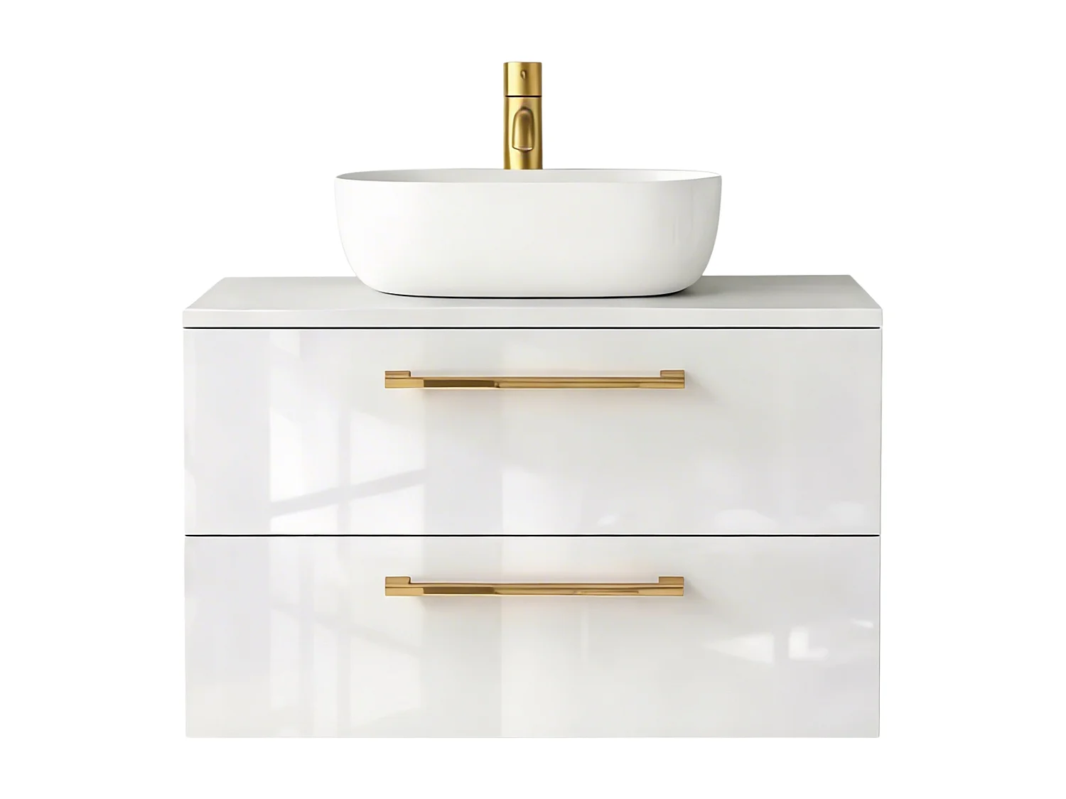 Mueble de baño suspendido 80 cm con lavabo – blanco brillo – 2 cajones – ONE