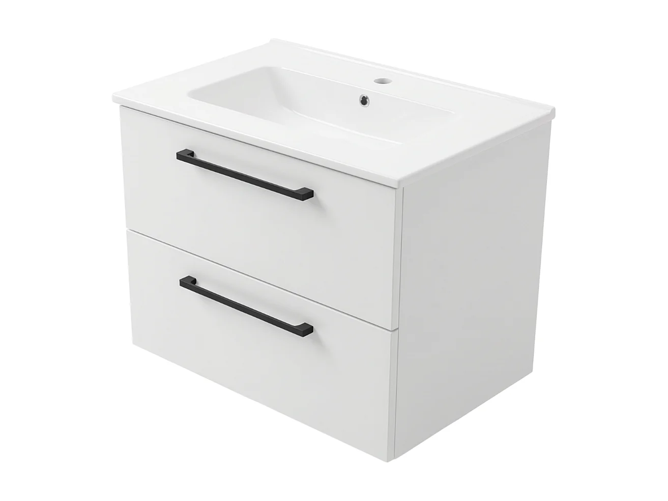Meuble de salle de bain suspendu ONE 80 cm avec lavabo - 2 tiroirs - blanc brillant - ONE