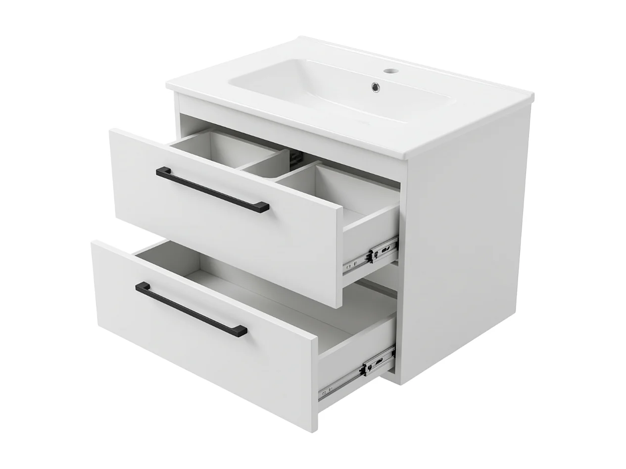 Meuble de salle de bain suspendu ONE 80 cm avec lavabo - 2 tiroirs - blanc brillant - ONE
