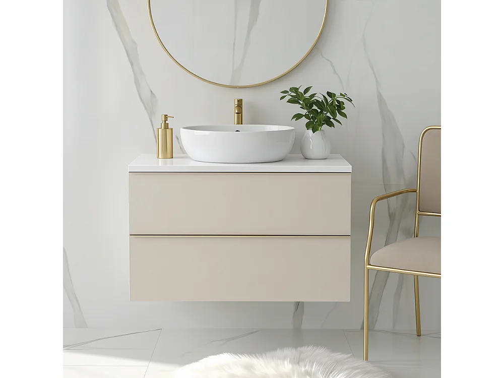 Móvel de casa de banho suspenso 60 cm - 2 gavetas - branco brilhante - caxemira - ONE