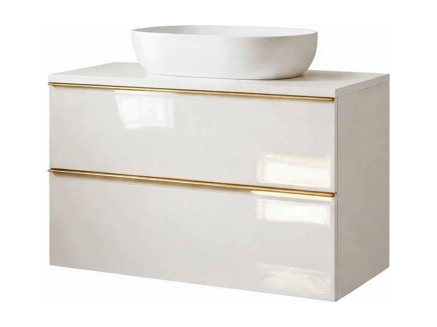 Mobile bagno sospeso 60 cm con lavabo – bianco lucido – 2 cassetti – ONE
