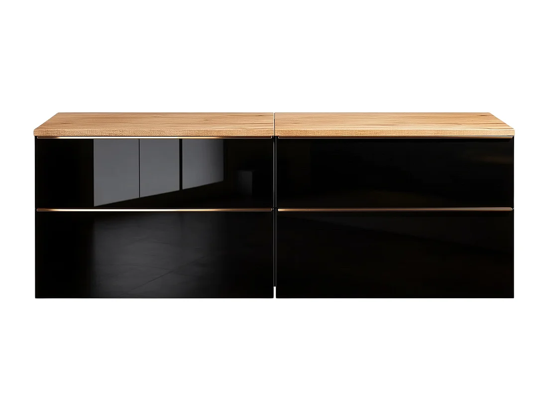 Hangend badkamermeubel ONE 120 cm - 4 laden - hoogglans zwart - eiken artisan - ONE