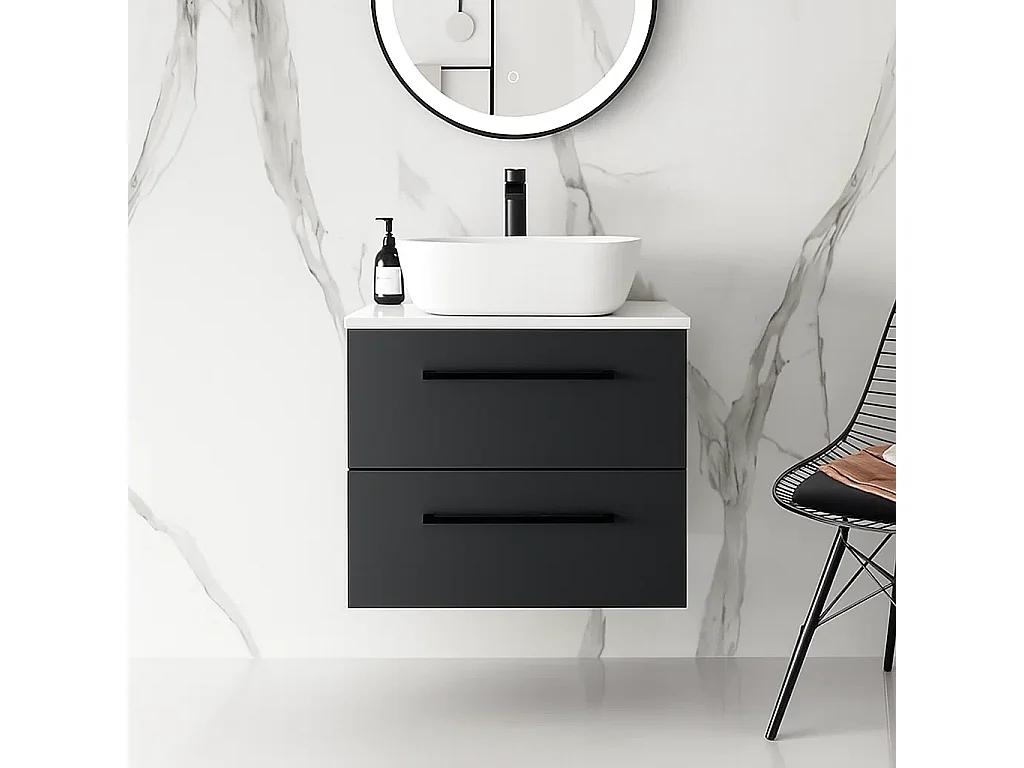 Meuble de salle de bain suspendu 60 cm - anthracite - 2 tiroirs - ONE