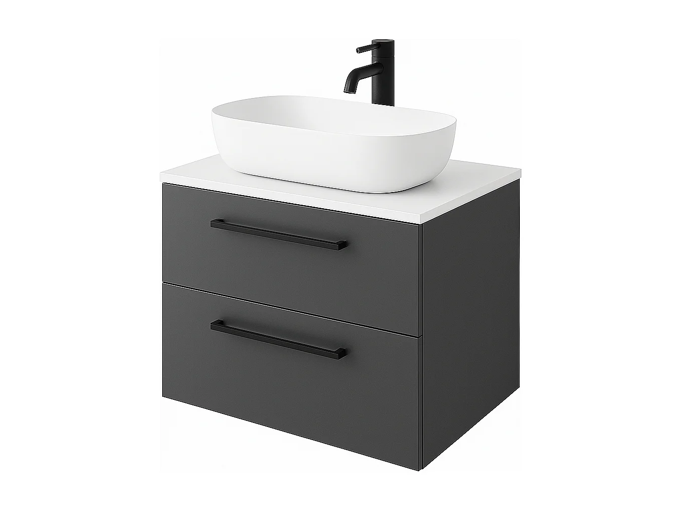 Meuble de salle de bain suspendu 60 cm - anthracite - 2 tiroirs - ONE