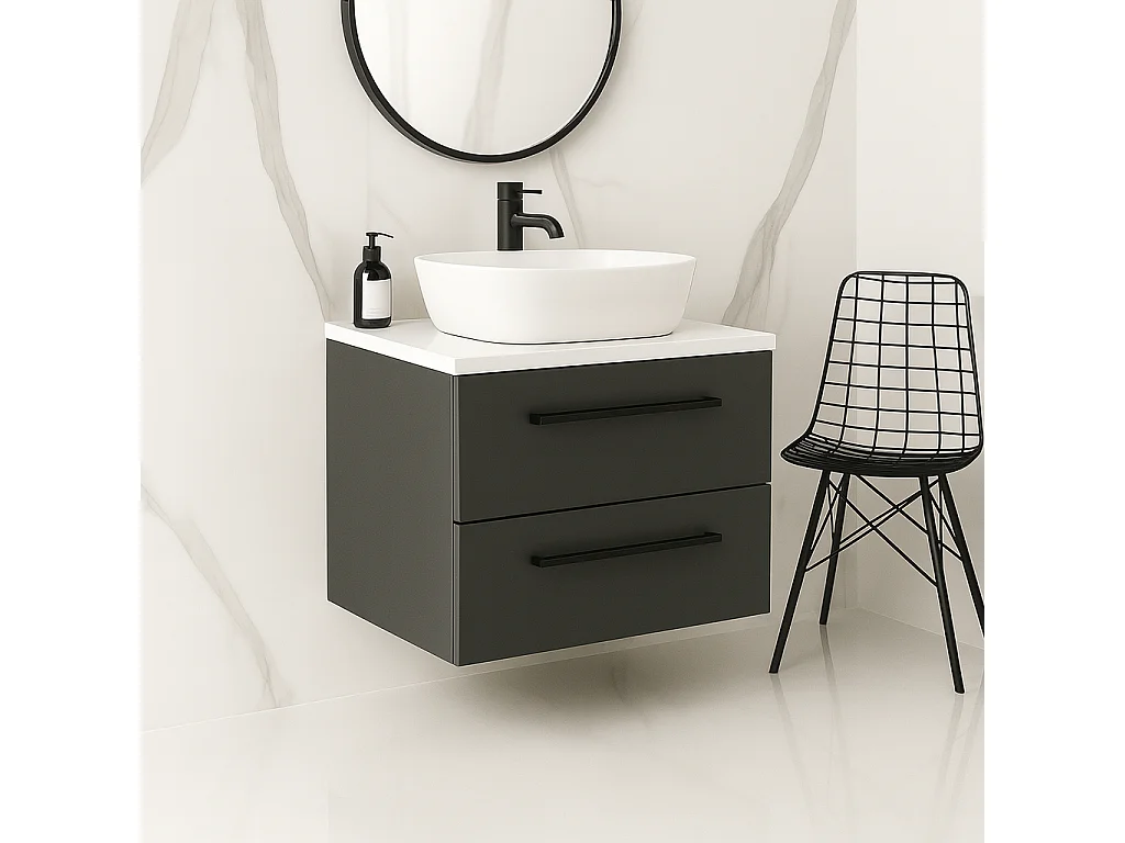 Meuble de salle de bain suspendu 60 cm - anthracite - 2 tiroirs - ONE