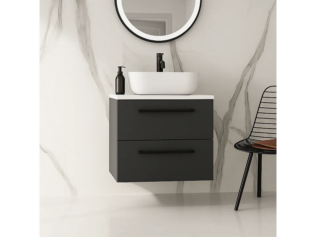 Meuble de salle de bain suspendu 60 cm - anthracite - 2 tiroirs - ONE