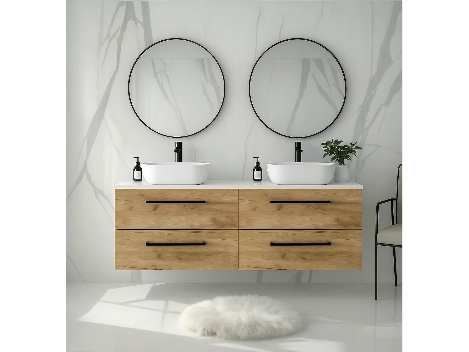Meuble de salle de bain suspendu ONE 120 cm - 4 tiroirs - chêne craft - ONE