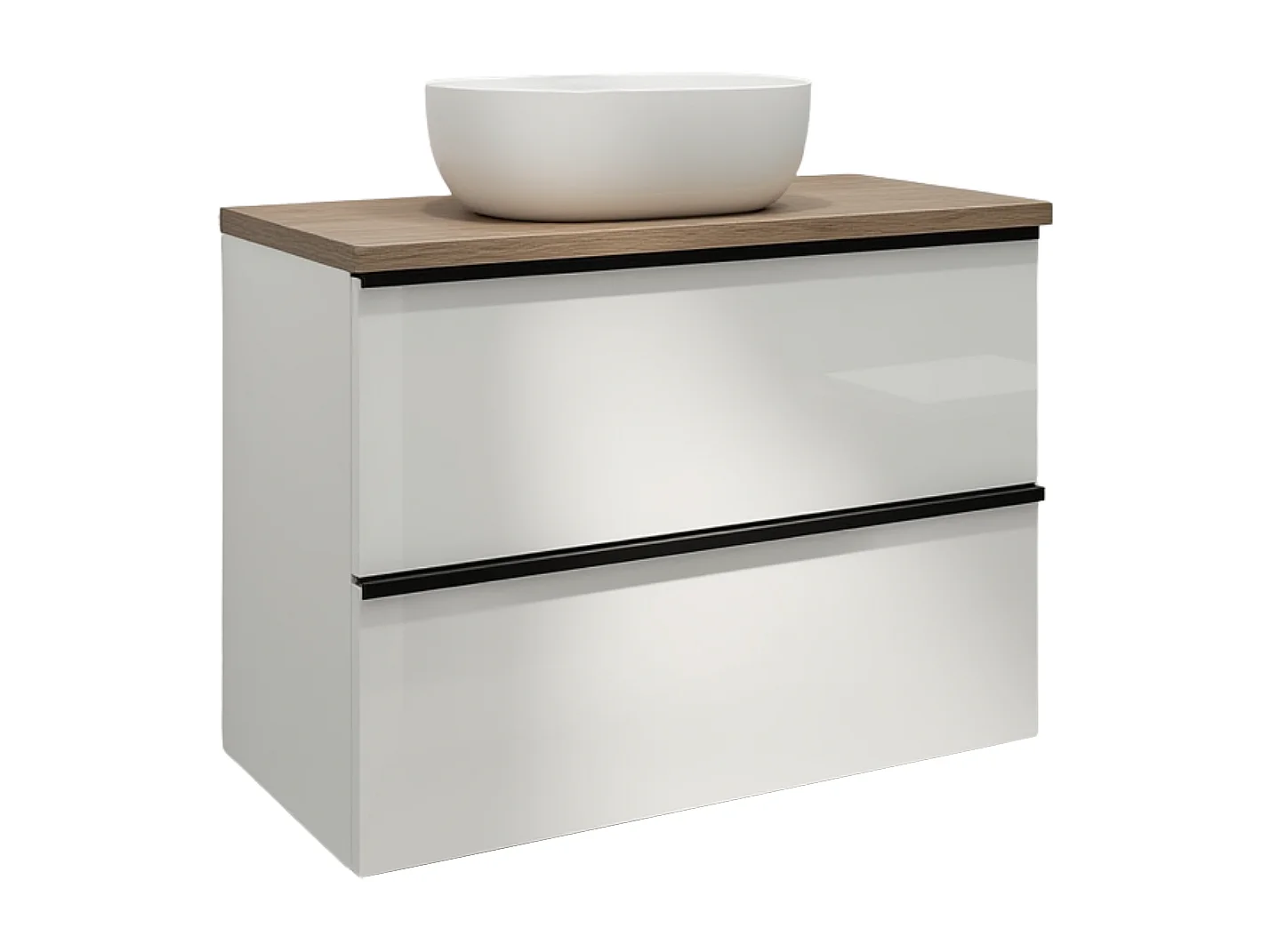 Mueble de baño suspendido 80 cm con lavabo – blanco brillo – 2 cajones – ONE