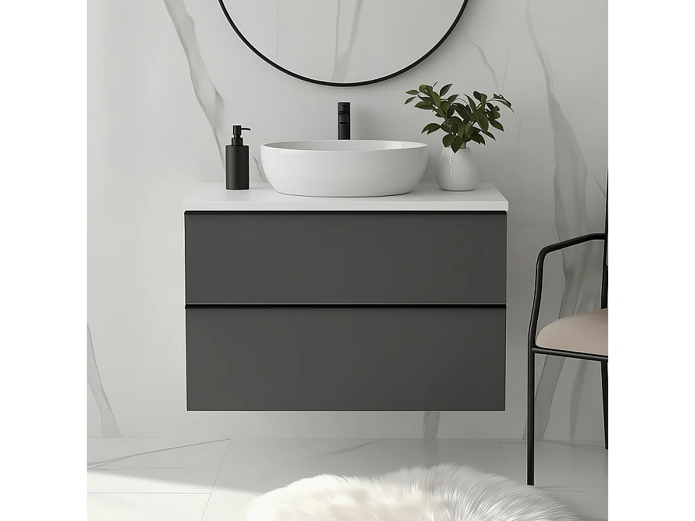 Meuble de salle de bain suspendu 60 cm - anthracite - 2 tiroirs - ONE