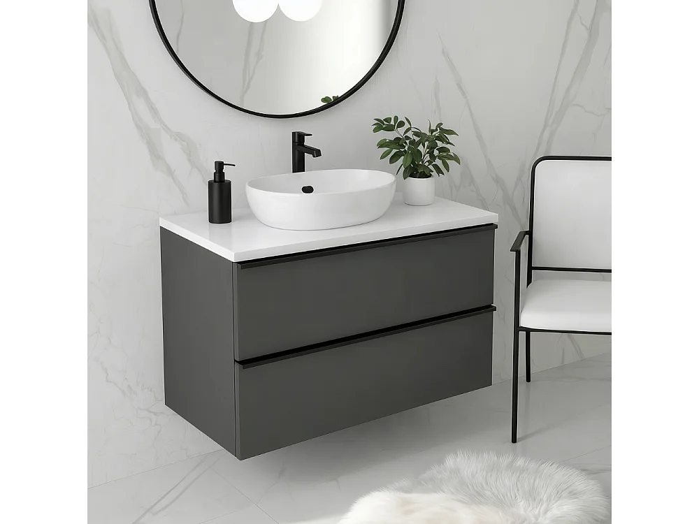 Meuble de salle de bain suspendu 60 cm - anthracite - 2 tiroirs - ONE