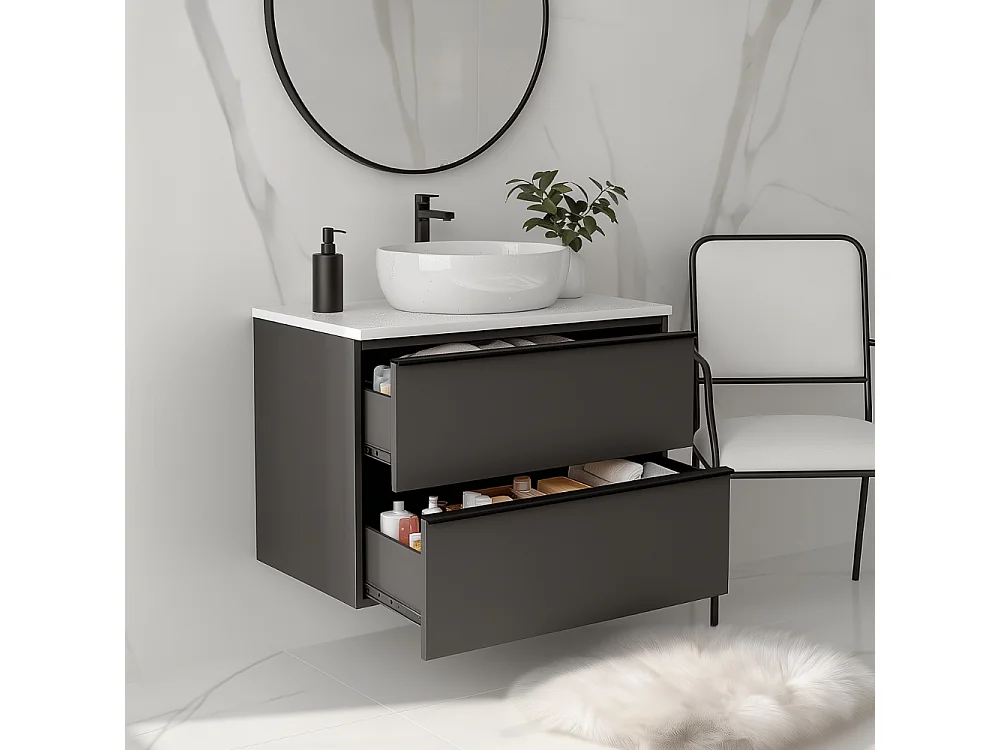 Meuble de salle de bain suspendu 60 cm - anthracite - 2 tiroirs - ONE