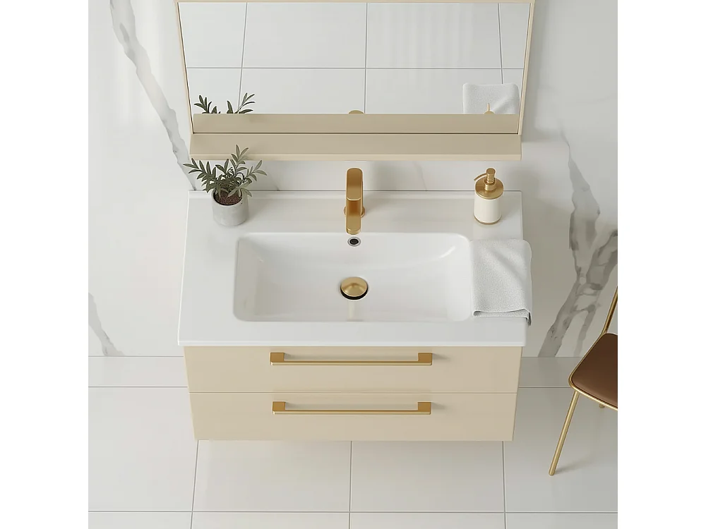 Szafka łazienkowa wisząca ONE 80 cm z umywalką - 2 szuflady - kaszmir - ONE