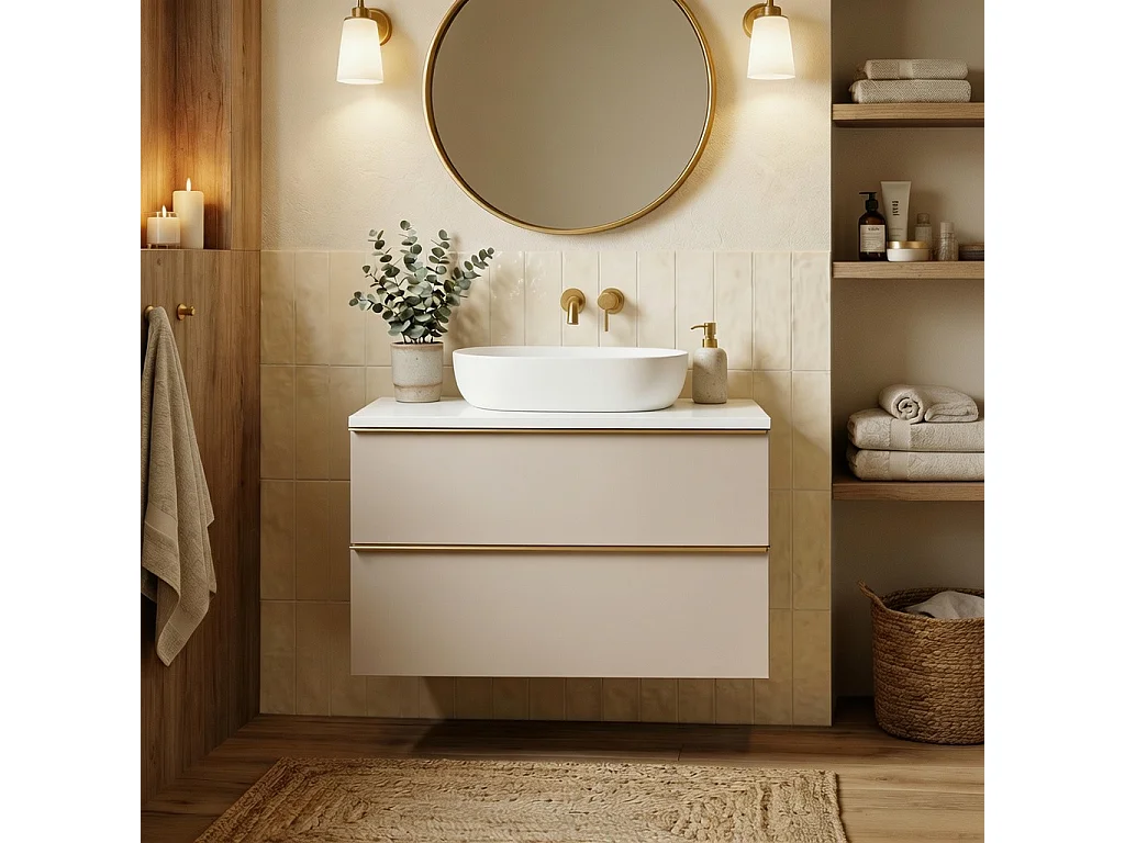Mueble de baño suspendido 80 cm con lavabo – cachemira mate – 2 cajones – ONE