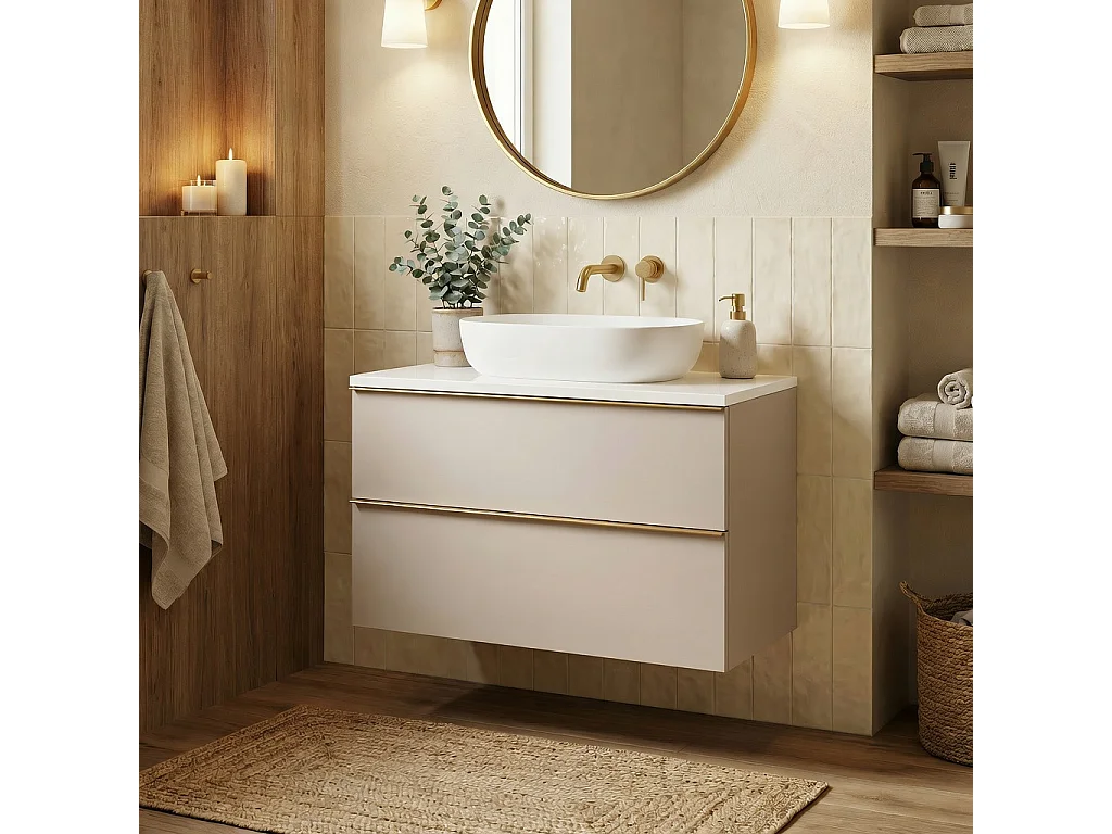 Mueble de baño suspendido 80 cm con lavabo – cachemira mate – 2 cajones – ONE