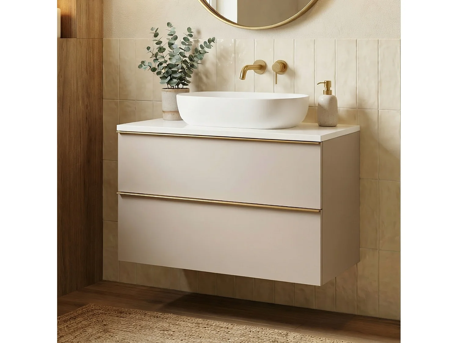 Mueble de baño suspendido 60 cm con lavabo – cachemira mate – 2 cajones – ONE