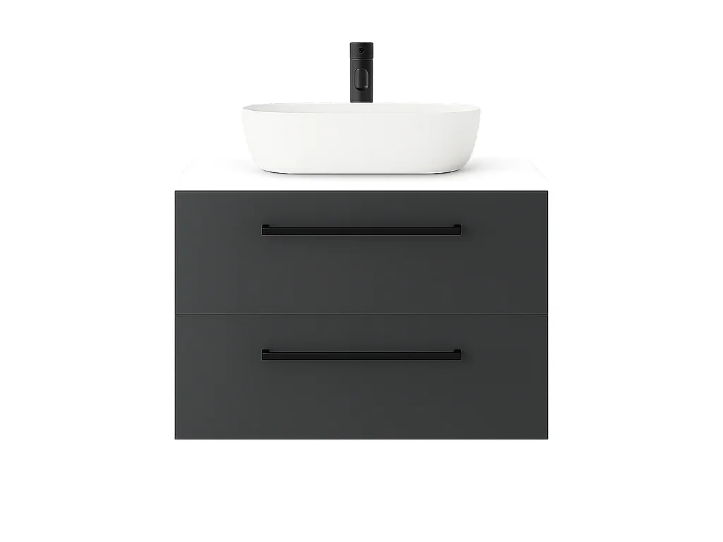 Meuble de salle de bain suspendu 60 cm avec lavabo – anthracite – 2 tiroirs – ONE
