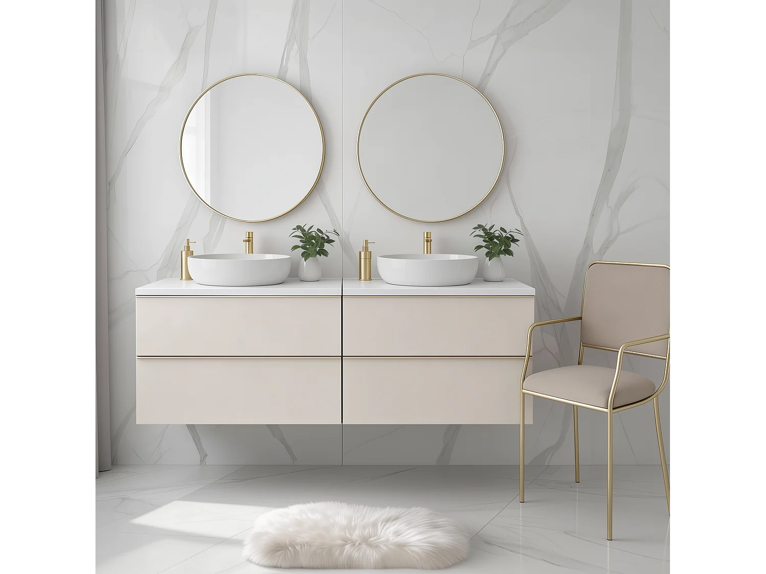 Meuble de salle de bain suspendu ONE 120 cm - 4 tiroirs - cachemire - ONE