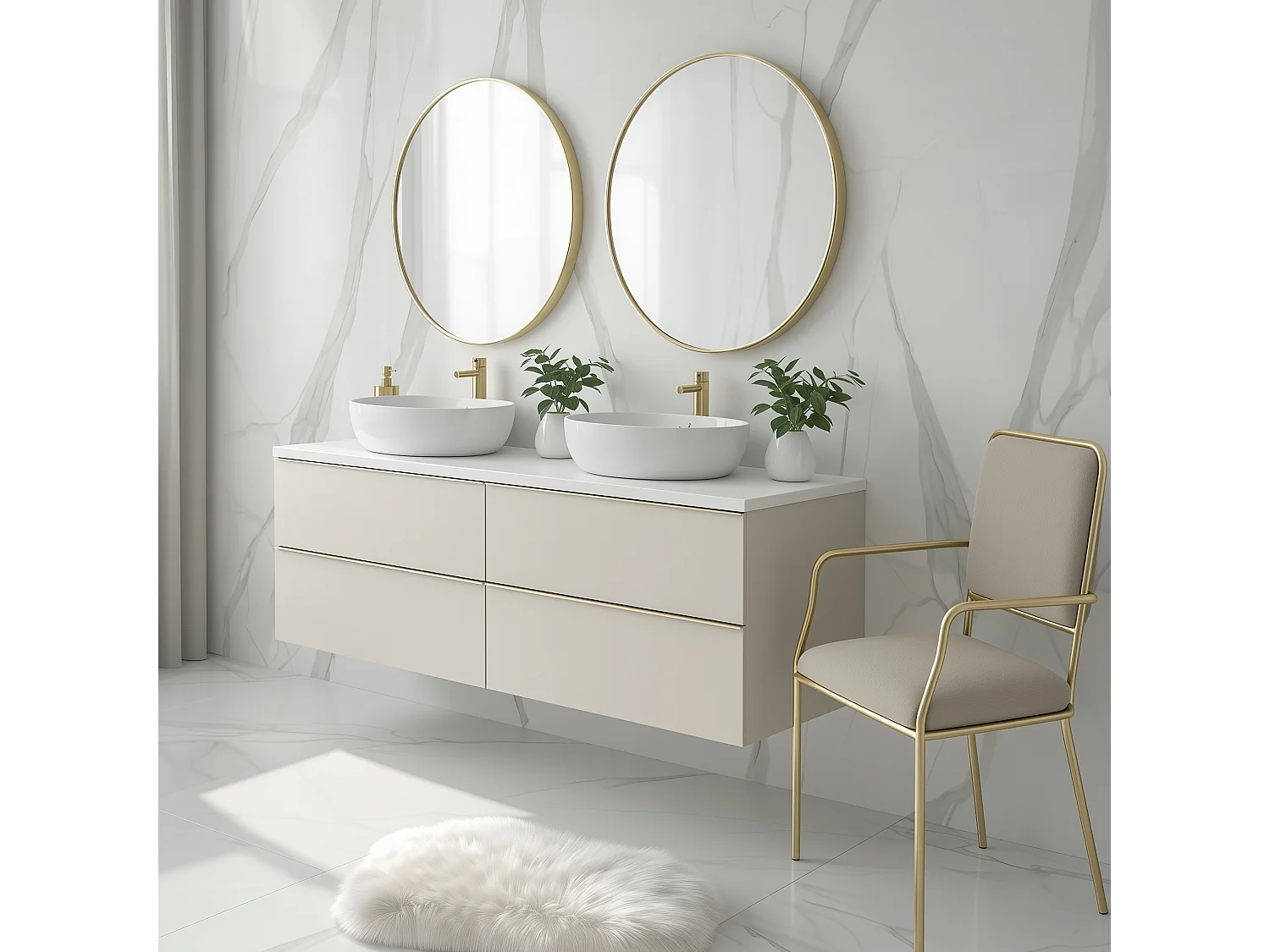 Meuble de salle de bain suspendu ONE 120 cm - 4 tiroirs - cachemire - ONE