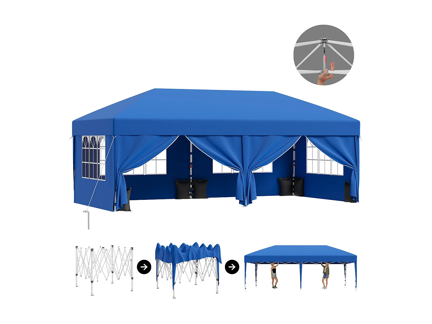 Tonnelle pop-up pliable, tente de jardin et de fête résistante à l'hiver