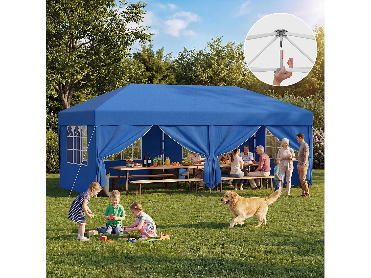 DEVOKE® Tonnelle Pavillon Pliable 3x3m à Montage Rapide｜Assemblage en 5 Minutes｜Hauteur Réglable & 10cm Plus Haut｜Stable au Vent & Imperméable｜pour Jardin, Camping