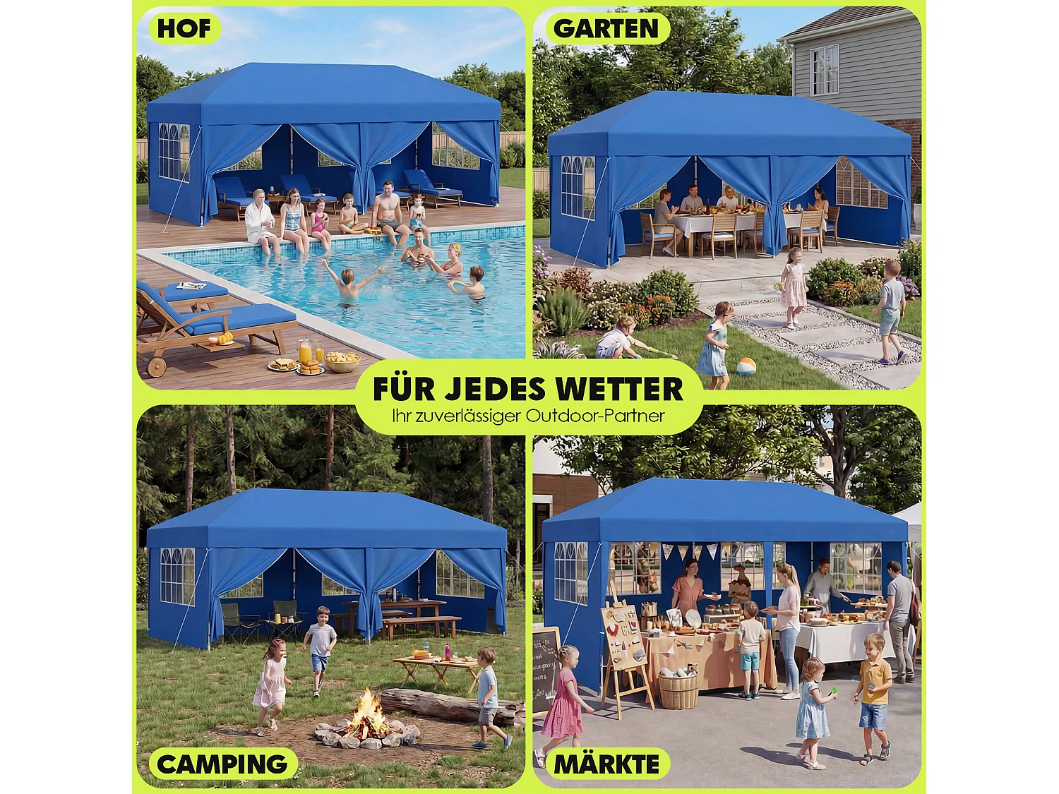 DEVOKE® Tonnelle Pavillon Pliable 3x3m à Montage Rapide｜Assemblage en 5 Minutes｜Hauteur Réglable & 10cm Plus Haut｜Stable au Vent & Imperméable｜pour Jardin, Camping