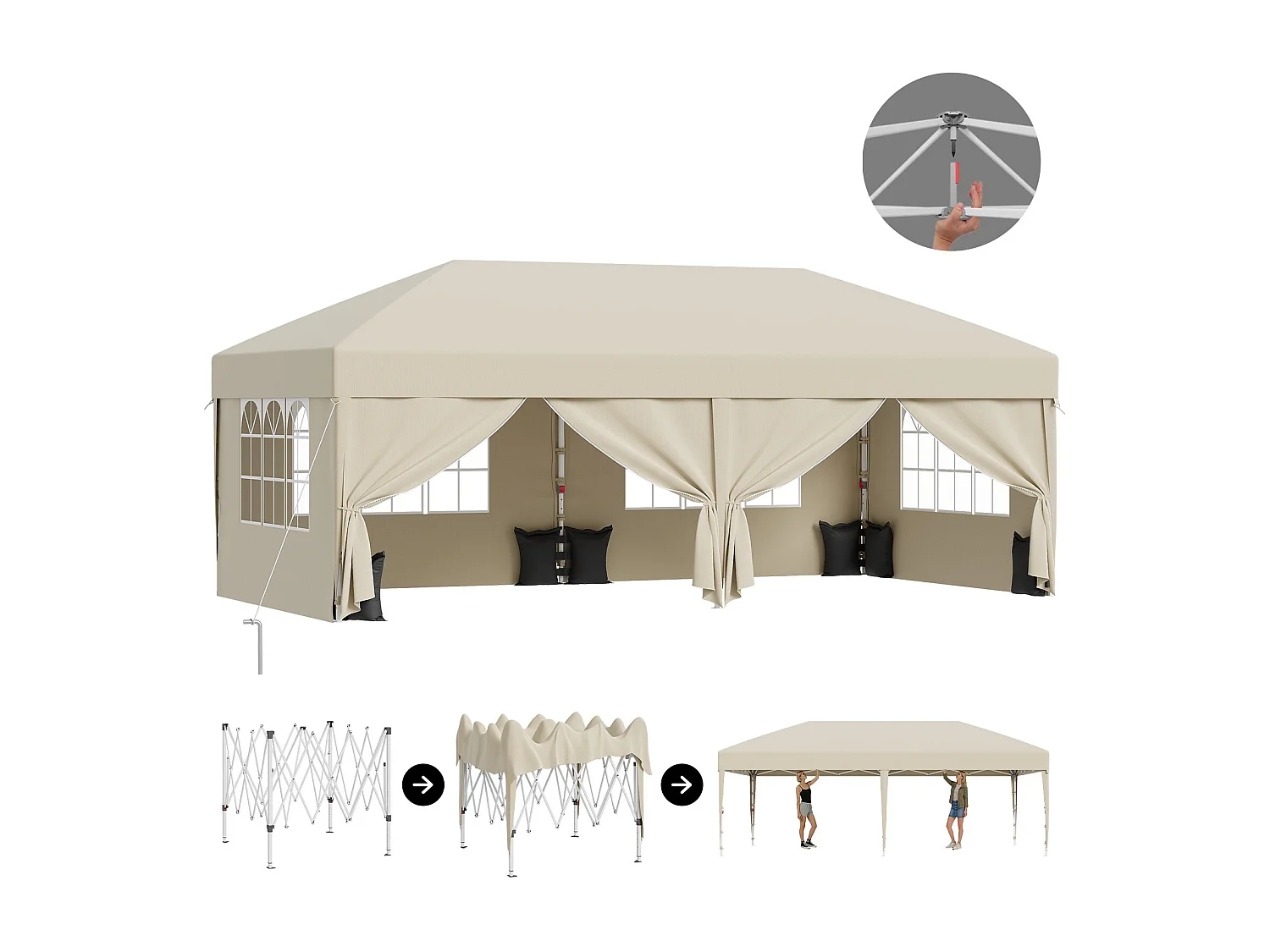 Tonnelle pop-up pliable, tente de jardin et de fête résistante à l'hiver