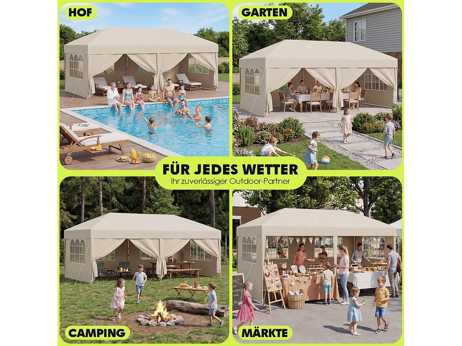 Tonnelle pop-up pliable, tente de jardin et de fête résistante à l'hiver
