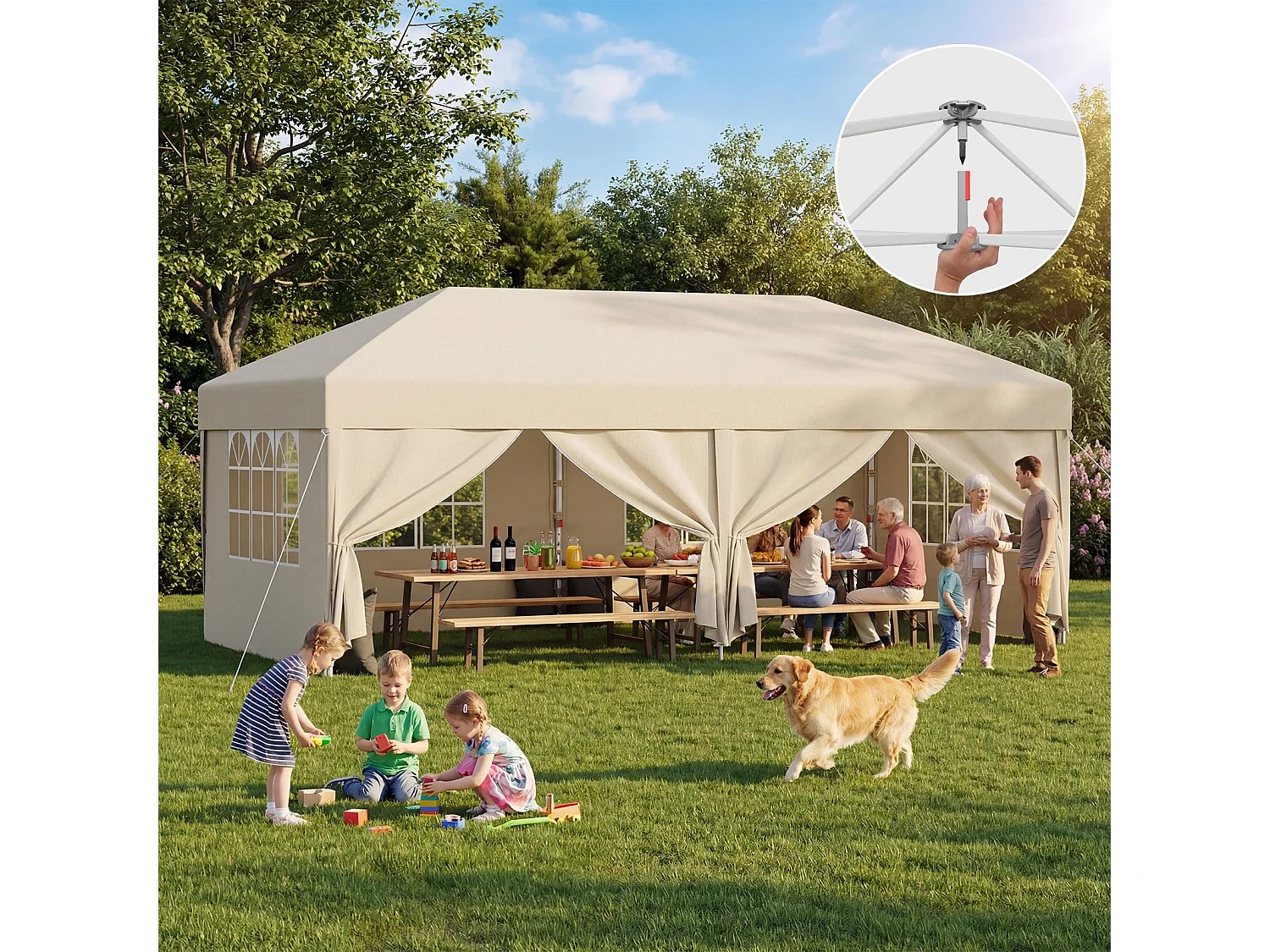 Tonnelle pop-up pliable, tente de jardin et de fête résistante à l'hiver