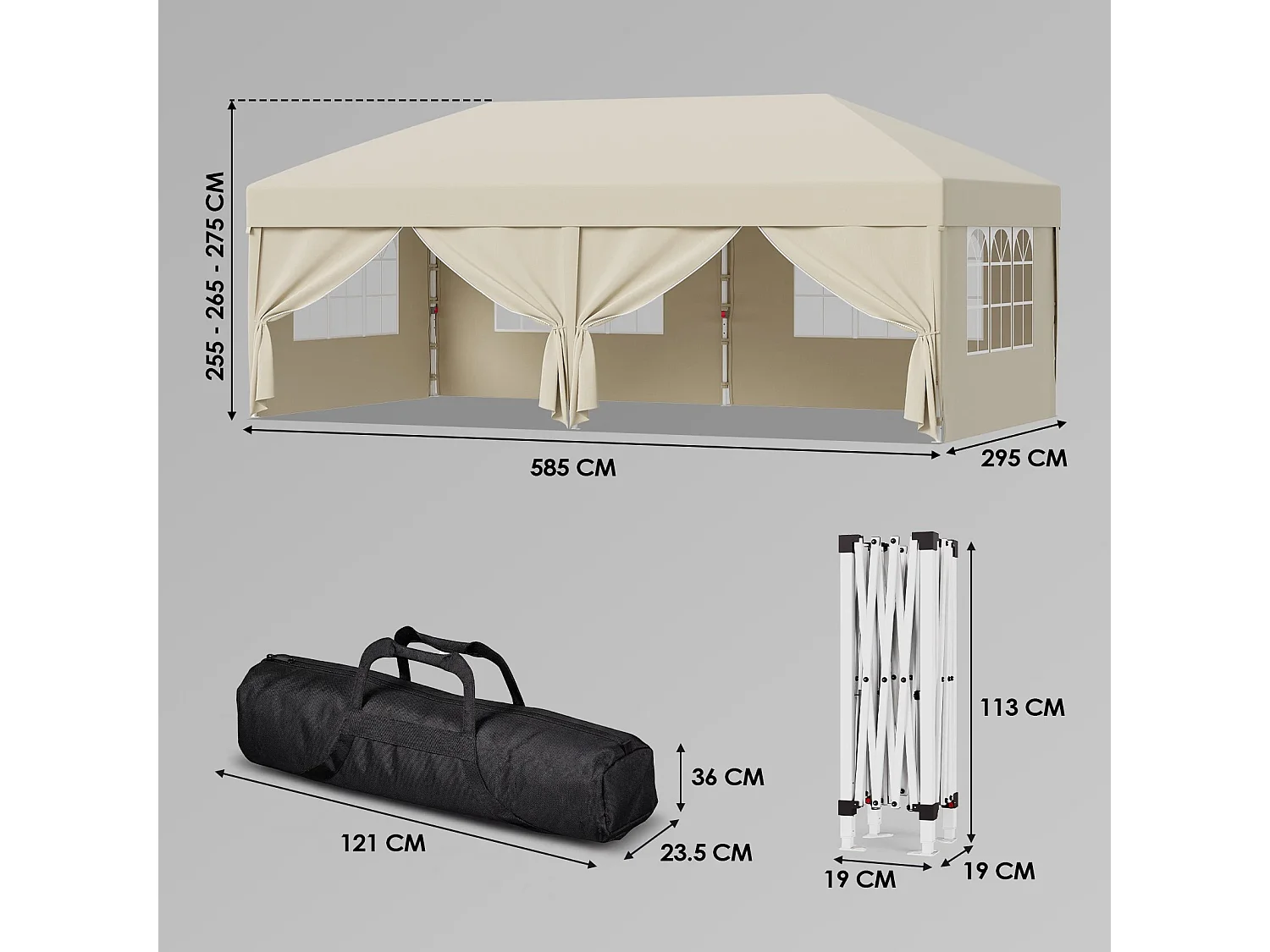Tonnelle pop-up pliable, tente de jardin et de fête résistante à l'hiver