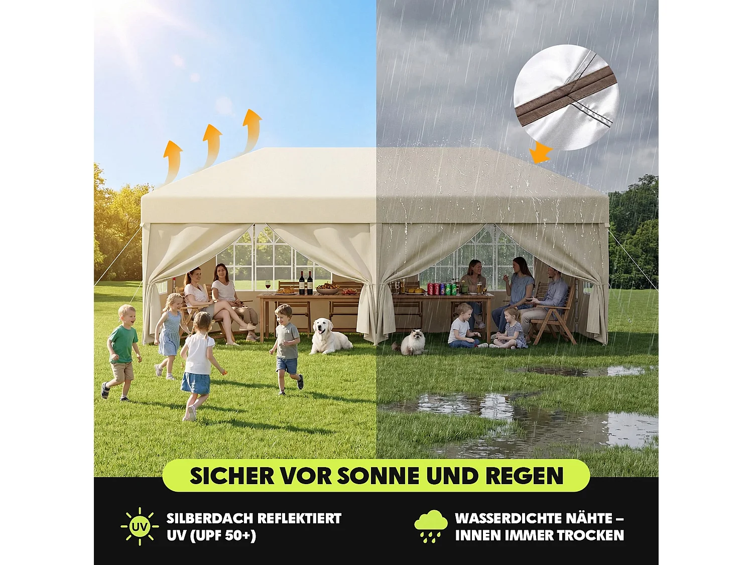 Tonnelle pop-up pliable, tente de jardin et de fête résistante à l'hiver