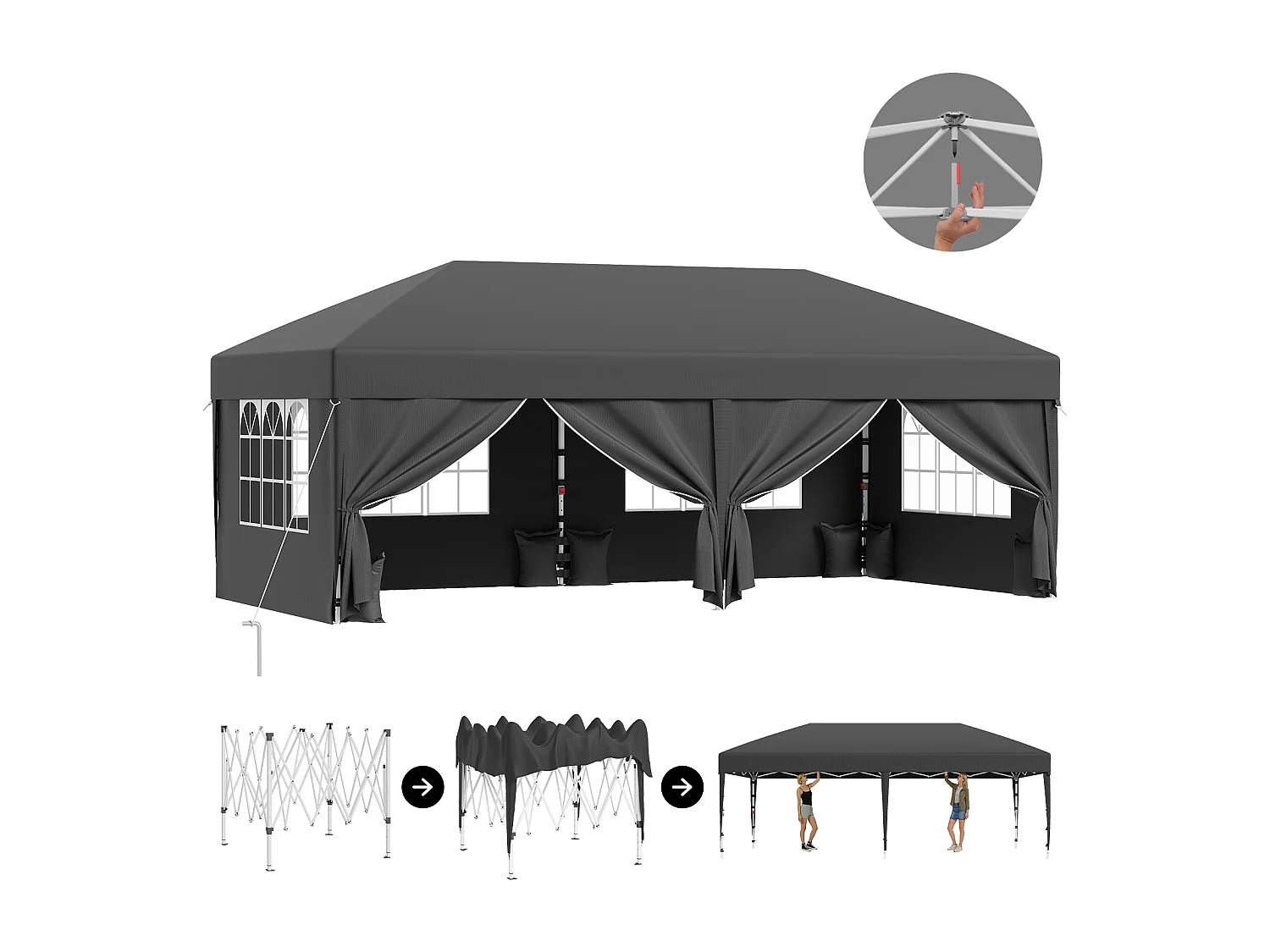 Tonnelle pop-up pliable, tente de jardin et de fête résistante à l'hiver