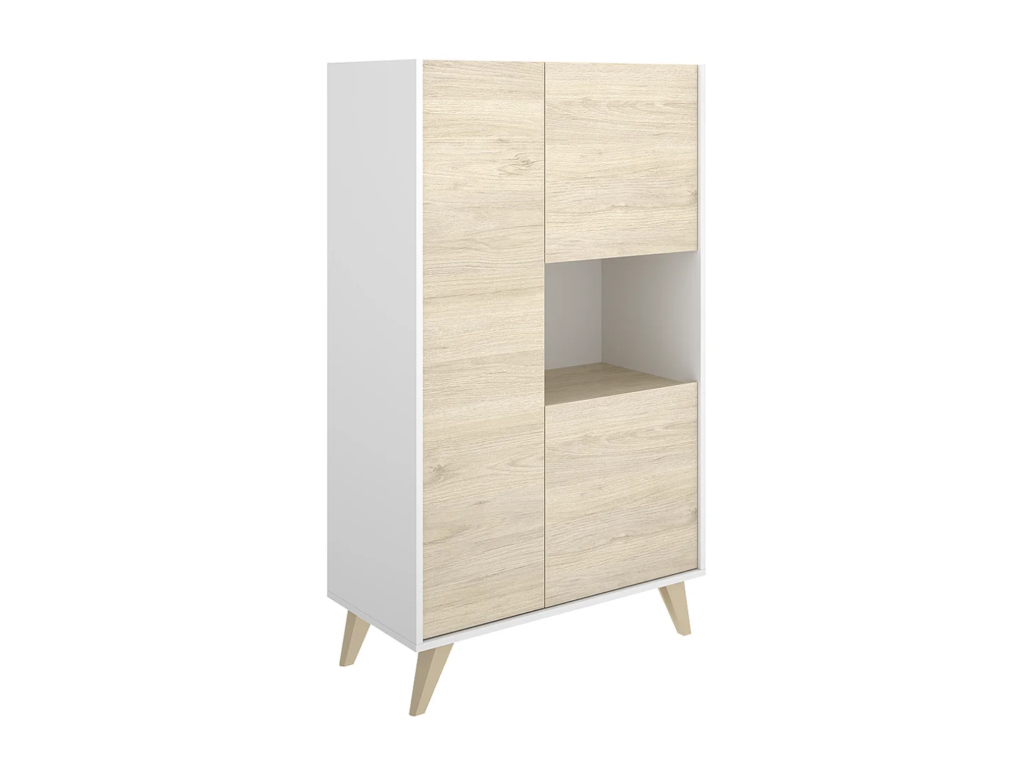 Salle à manger complète, Table à manger extensible + buffet à 3 portes + vitrine à 3 portes et 1 niche, finition coloris naturel/blanc