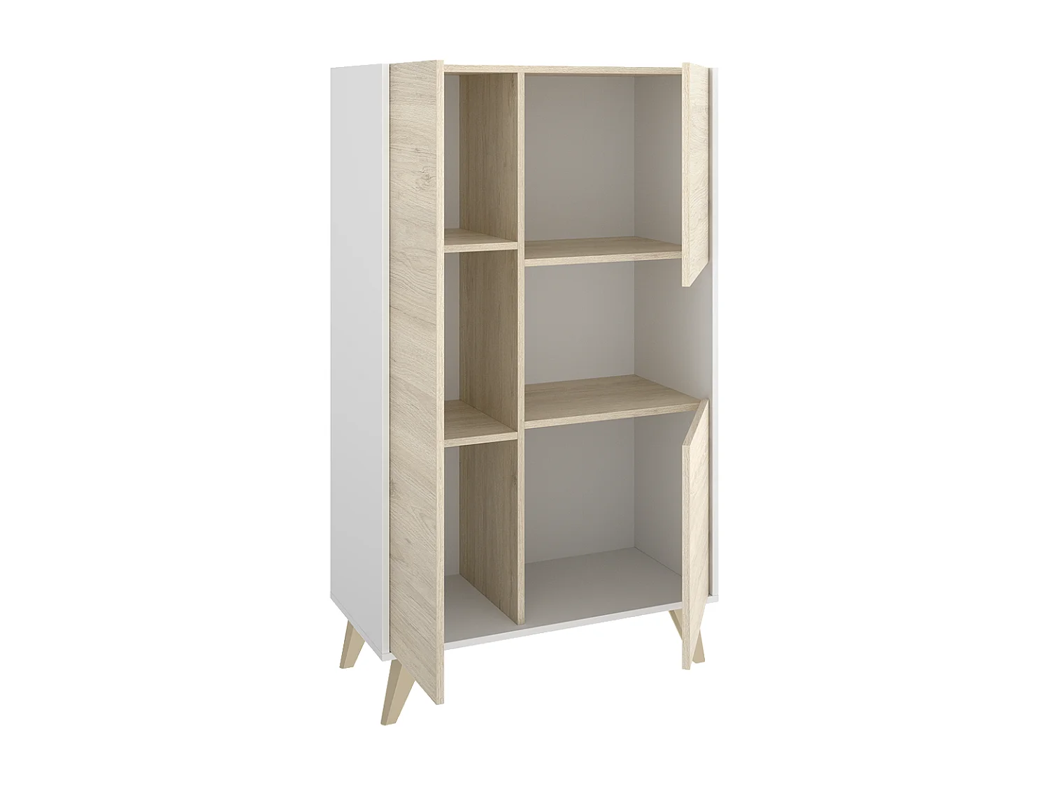 Salle à manger complète, Table à manger extensible + buffet à 3 portes + vitrine à 3 portes et 1 niche, finition coloris naturel/blanc