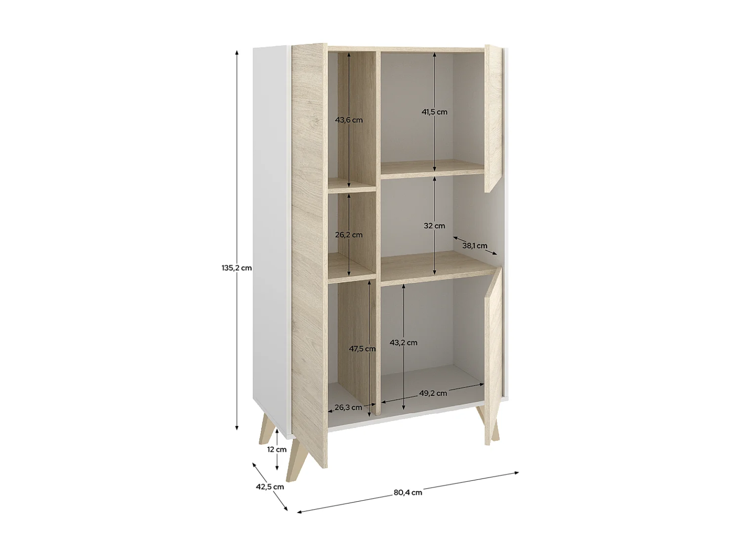 Salle à manger complète, Table à manger extensible + buffet à 3 portes + vitrine à 3 portes et 1 niche, finition coloris naturel/blanc