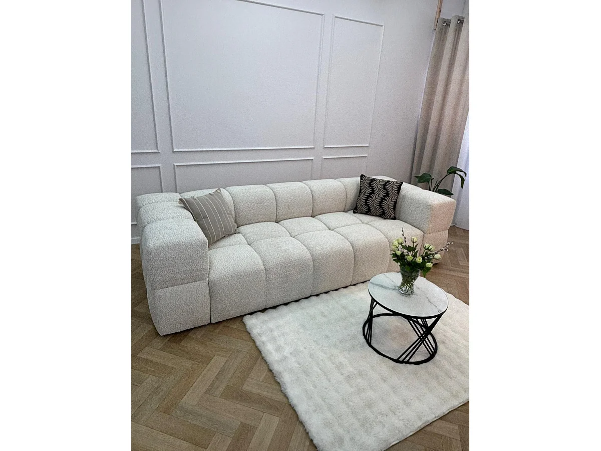 Canapé bubble VALLEY 3 places convertible – blanc tissu bouclé luxueux, design moderne, confort maximal