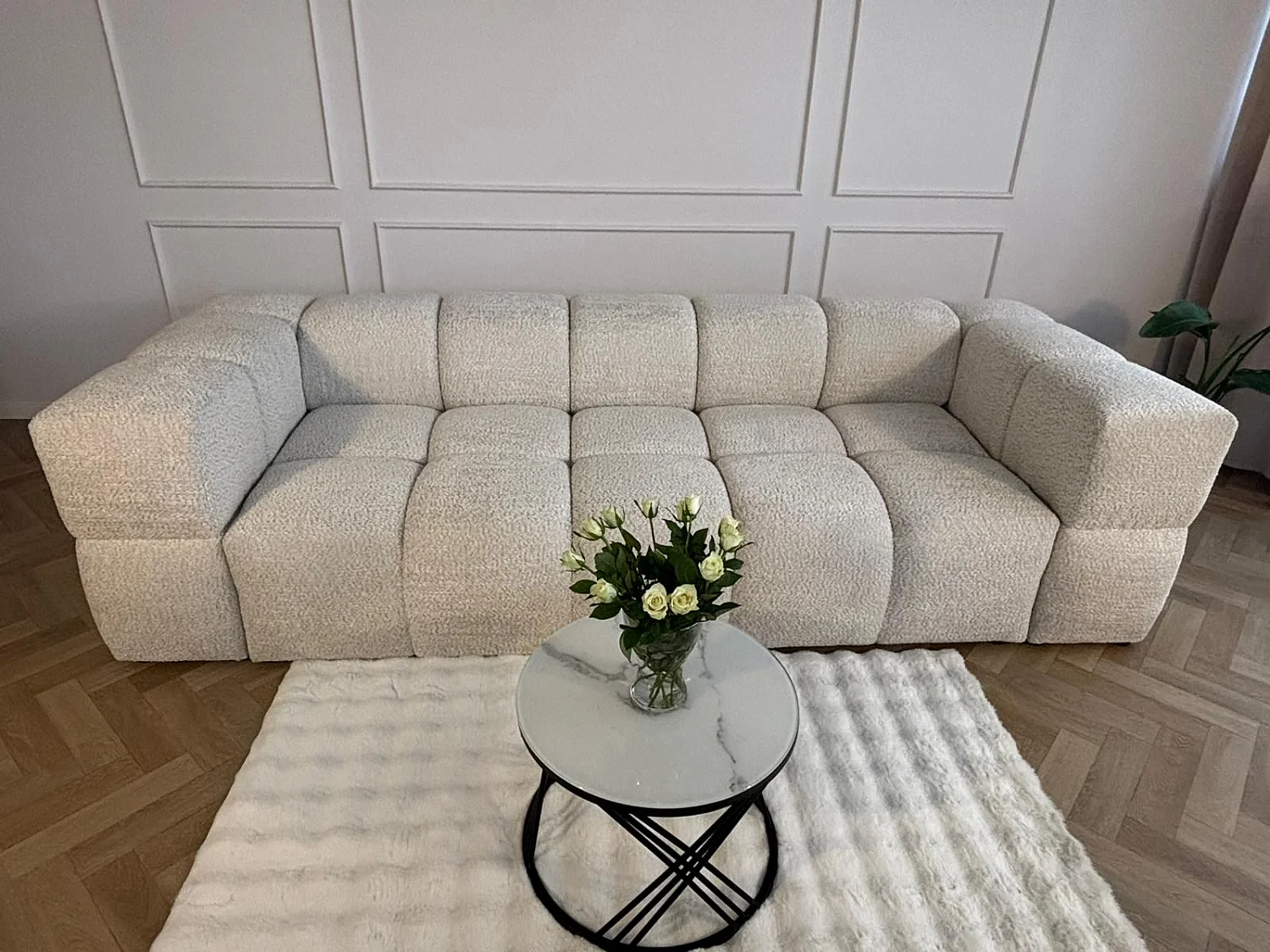 Canapé bubble VALLEY 3 places convertible – blanc tissu bouclé luxueux, design moderne, confort maximal