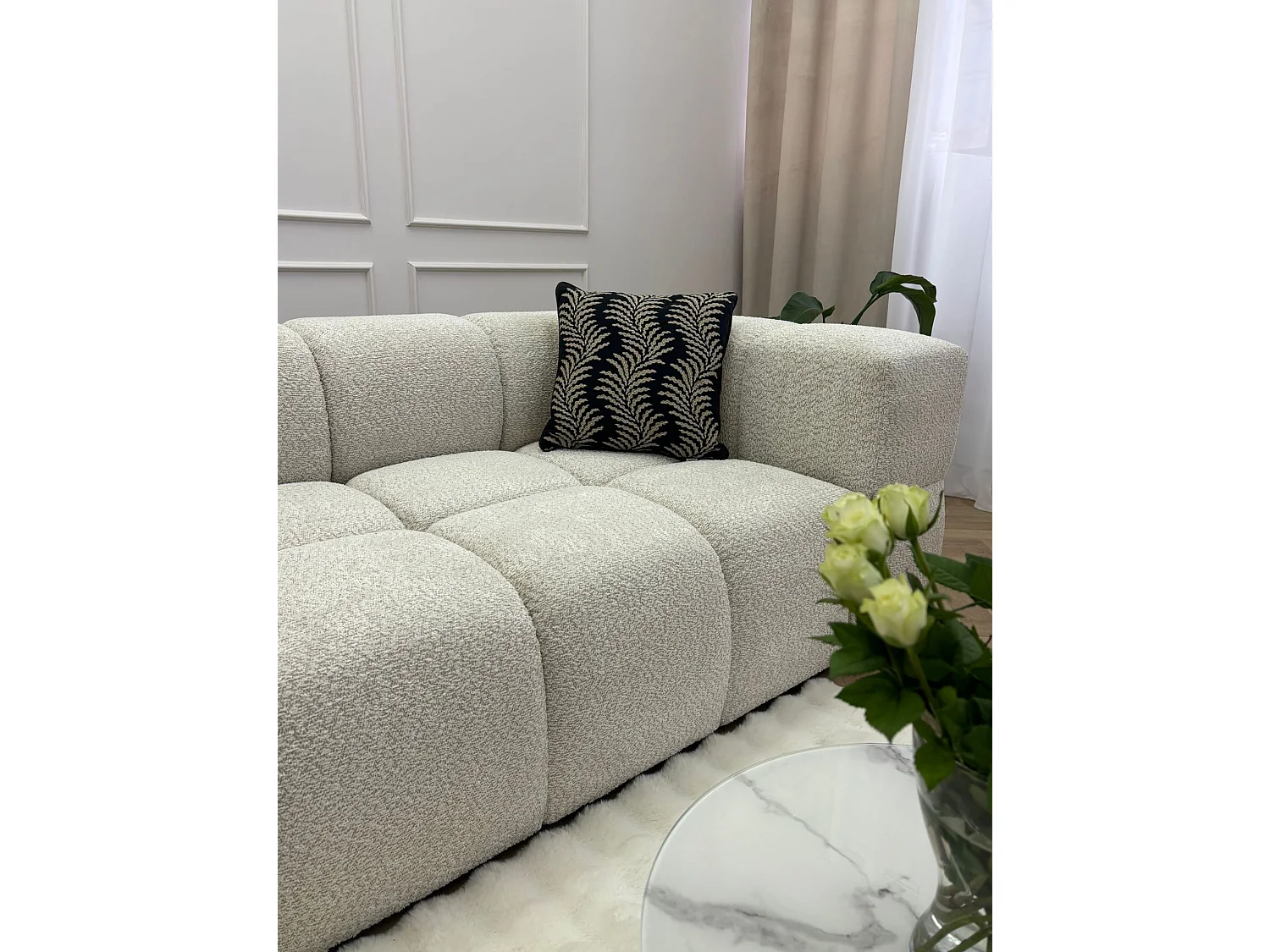 Canapé bubble VALLEY 3 places convertible – blanc tissu bouclé luxueux, design moderne, confort maximal