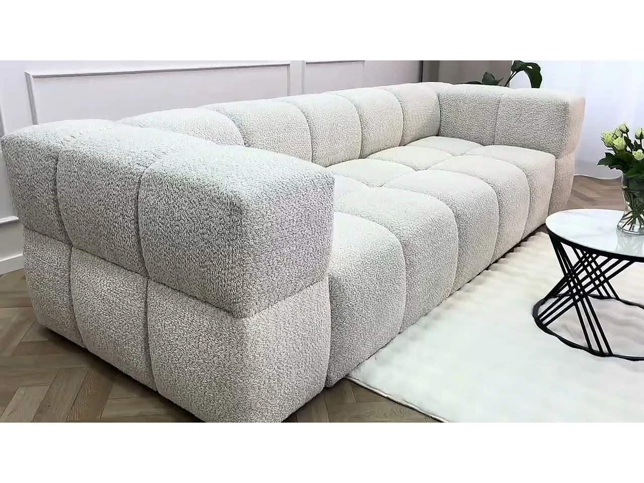 Canapé bubble VALLEY 3 places convertible – blanc tissu bouclé luxueux, design moderne, confort maximal