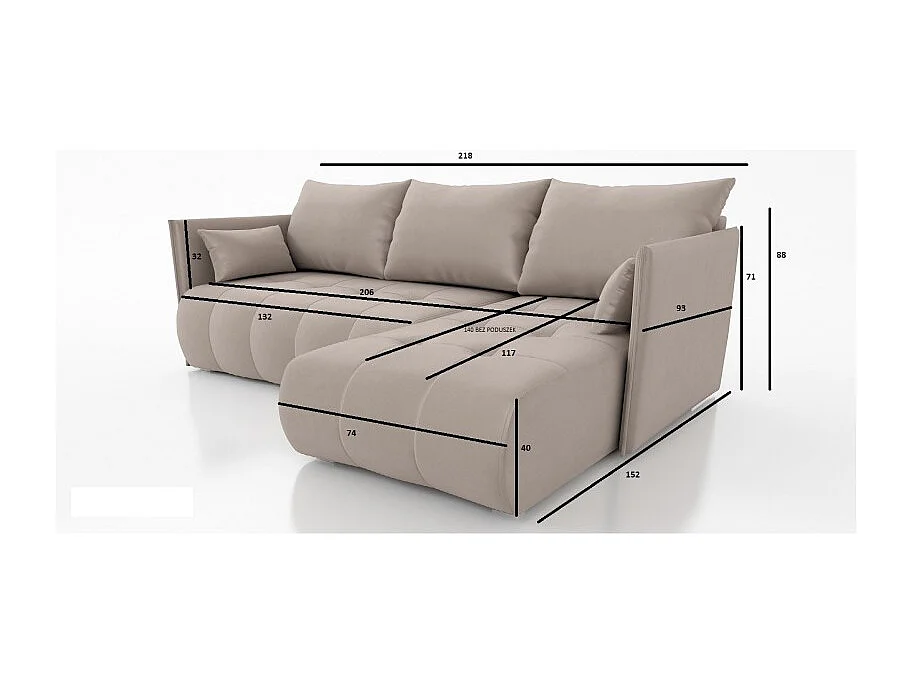 Canapé d'angle convertible NESIA 4 places en tissu - 215 cm - avec coffre de rangement