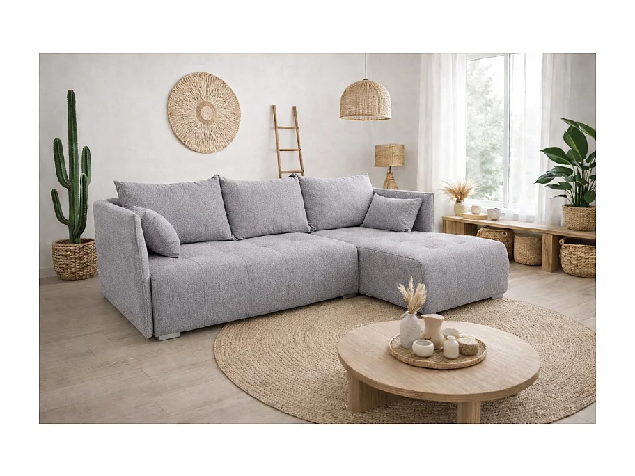 Canapé d'angle convertible NESIA 4 places en tissu - 215 cm - avec coffre de rangement