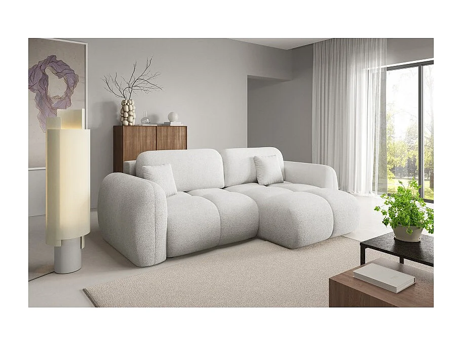 Canapé d’angle convertible 4 places PILENIA en tissu bouclette - 270 cm